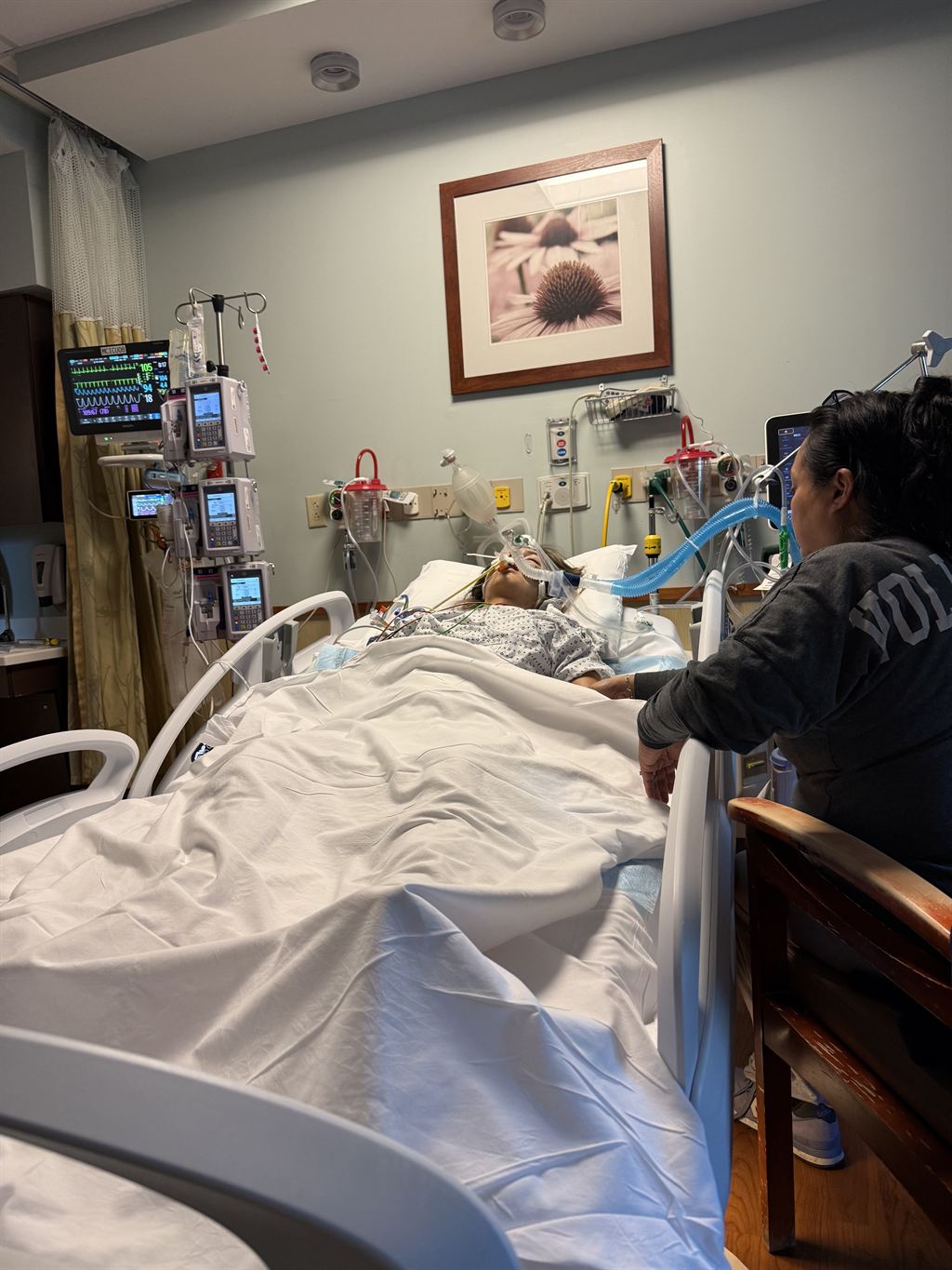 Jayden at WVU Medicine Berkeley Medical Center during influenza complications.
