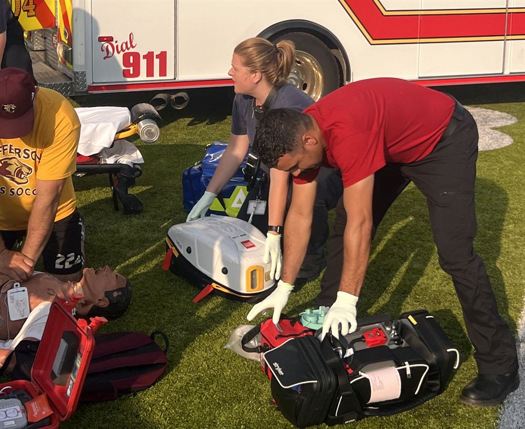 An emergency drill at a Jefferson County athletic field