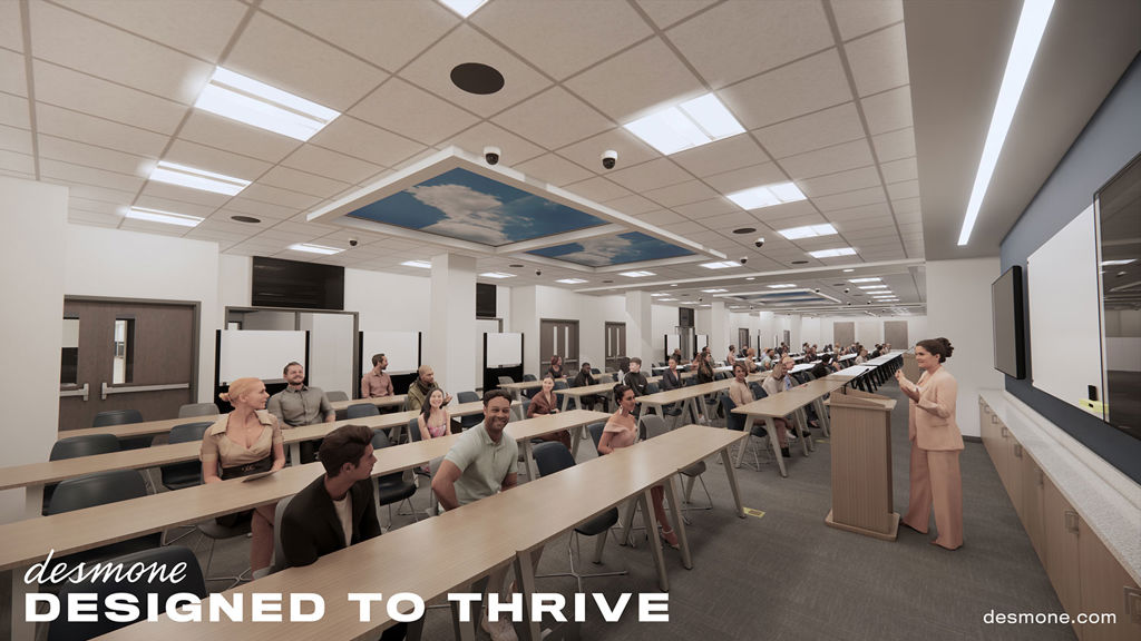 An artist's rendering of a classroom in the new WVU Medicine Center for Nursing Education